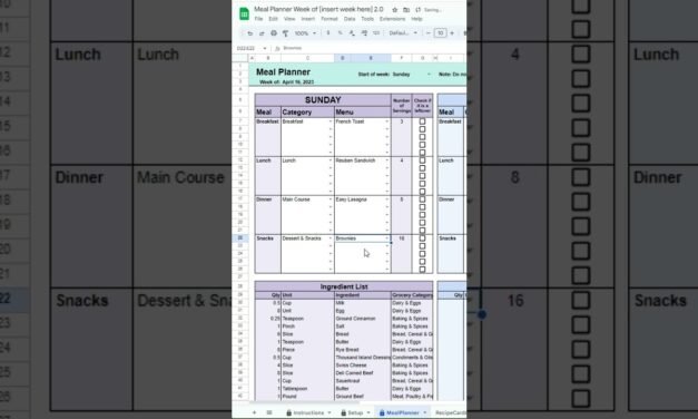 Meal Planner Spreadsheet for Google Sheets and Microsoft Excel #spreadsheets #googlesheets #shorts